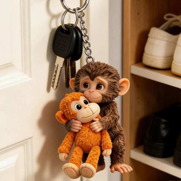 Monkey Hugging Monkey Acrylic Keychain -Gift For Family, Friends, Loved Ones