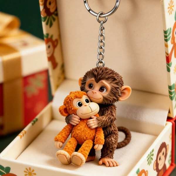 Monkey Hugging Monkey Acrylic Keychain -Gift For Family, Friends, Loved Ones