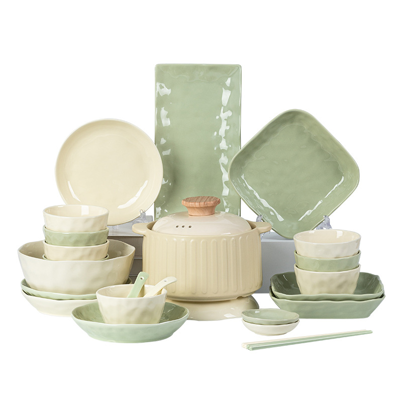 French-style cream-colored ceramic bowl and plate set