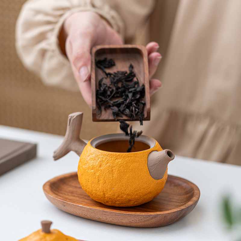 High-end tea brewing set, orange teapot, Chinese tea set