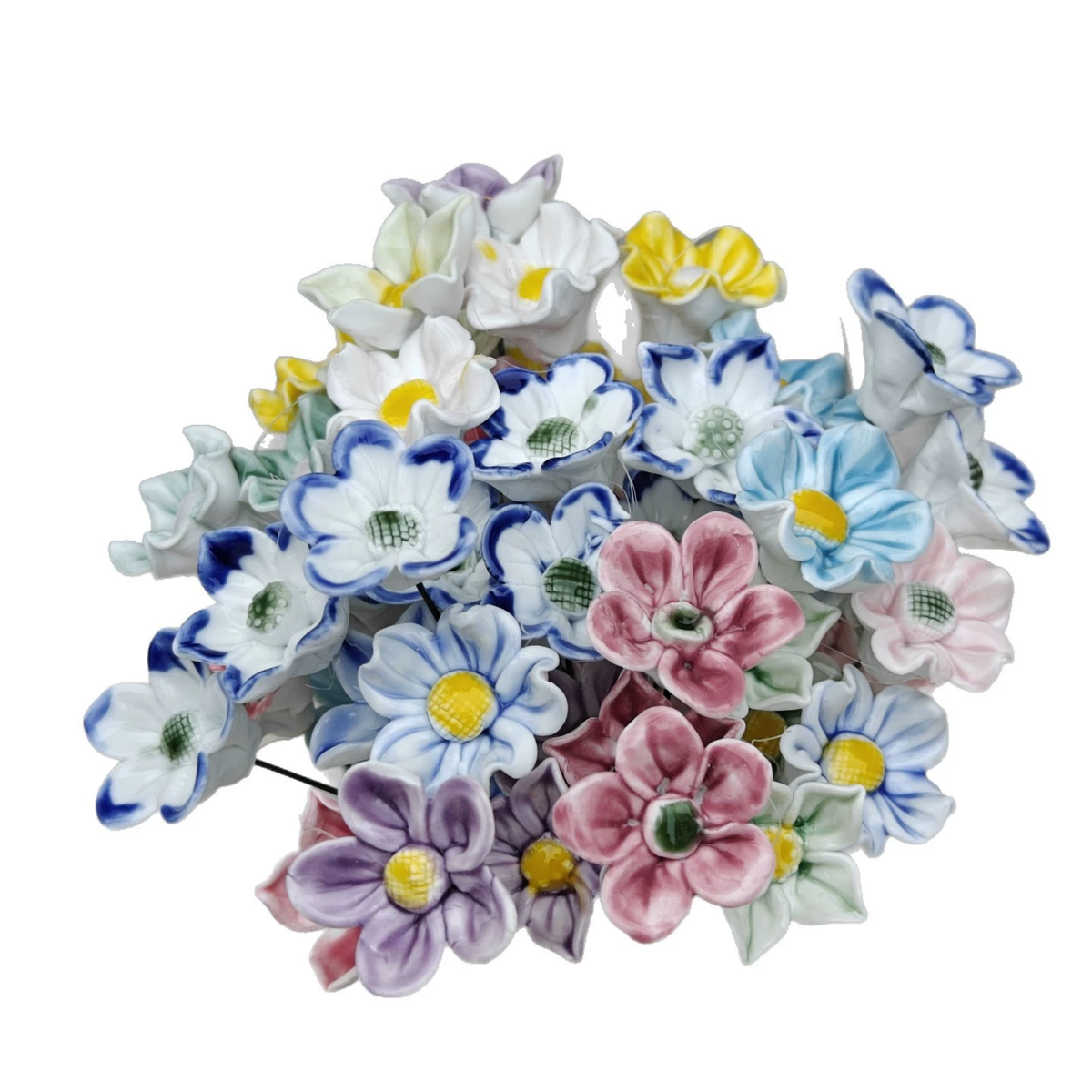 Artificial flowers in small vases for home decoration