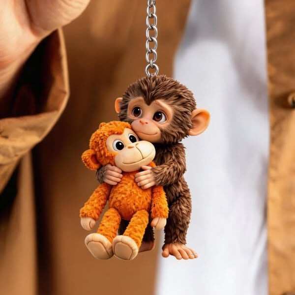 Monkey Hugging Monkey Acrylic Keychain -Gift For Family, Friends, Loved Ones