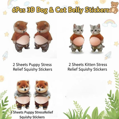 3D Dog & Cat Mochi Stickers 🐾 Stress Relief Fidget Toys Silicone Buffers for Cars & Walls Perfect Holiday Gifts