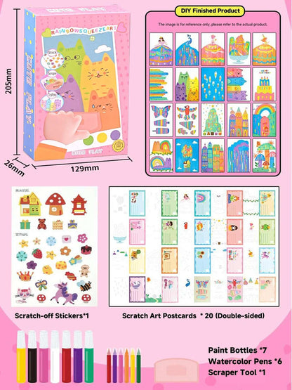 Rainbow Squeeze Art Kit - Creative Scratch & Color Art Set for Kids