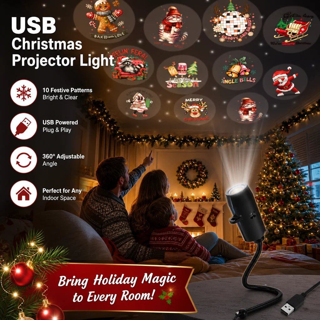🎄🌟 Plug-&-Play HD Christmas Projector – 6 or 10 Festive Scenes