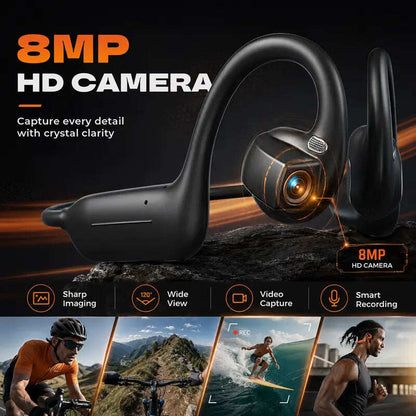 🔥8MP AI Camera Bone Conduction Headphones – Premium High-Fidelity Audio, EIS Video Stabilization, 160+ Language Translation, IP54 Waterproof Headset for Outdoor Vlogging & Sports.