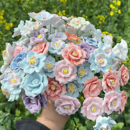 Jingdezhen ceramic flower desktop ornaments, preserved flower bouquets, creative decorations, cross-border shipping available, labeling service available, simulated ceramic flowers.