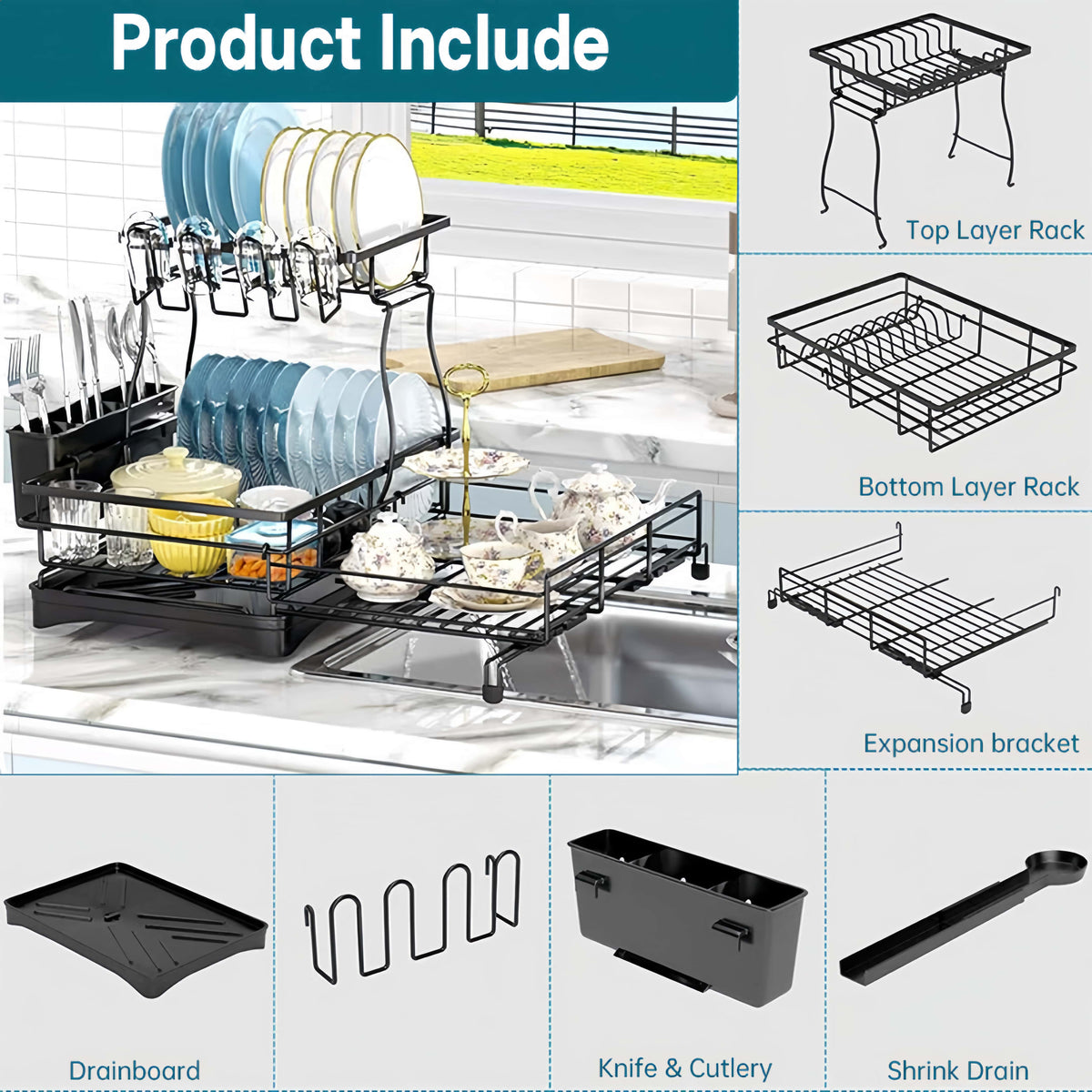 Expandable Dish Drying Rack with 360° Drainage🍽️✨
