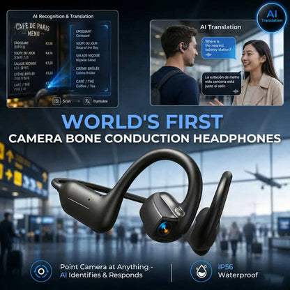 🔥8MP AI Camera Bone Conduction Headphones – Premium High-Fidelity Audio, EIS Video Stabilization, 160+ Language Translation, IP54 Waterproof Headset for Outdoor Vlogging & Sports.