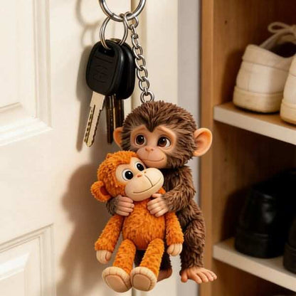 Monkey Hugging Monkey Acrylic Keychain -Gift For Family, Friends, Loved Ones