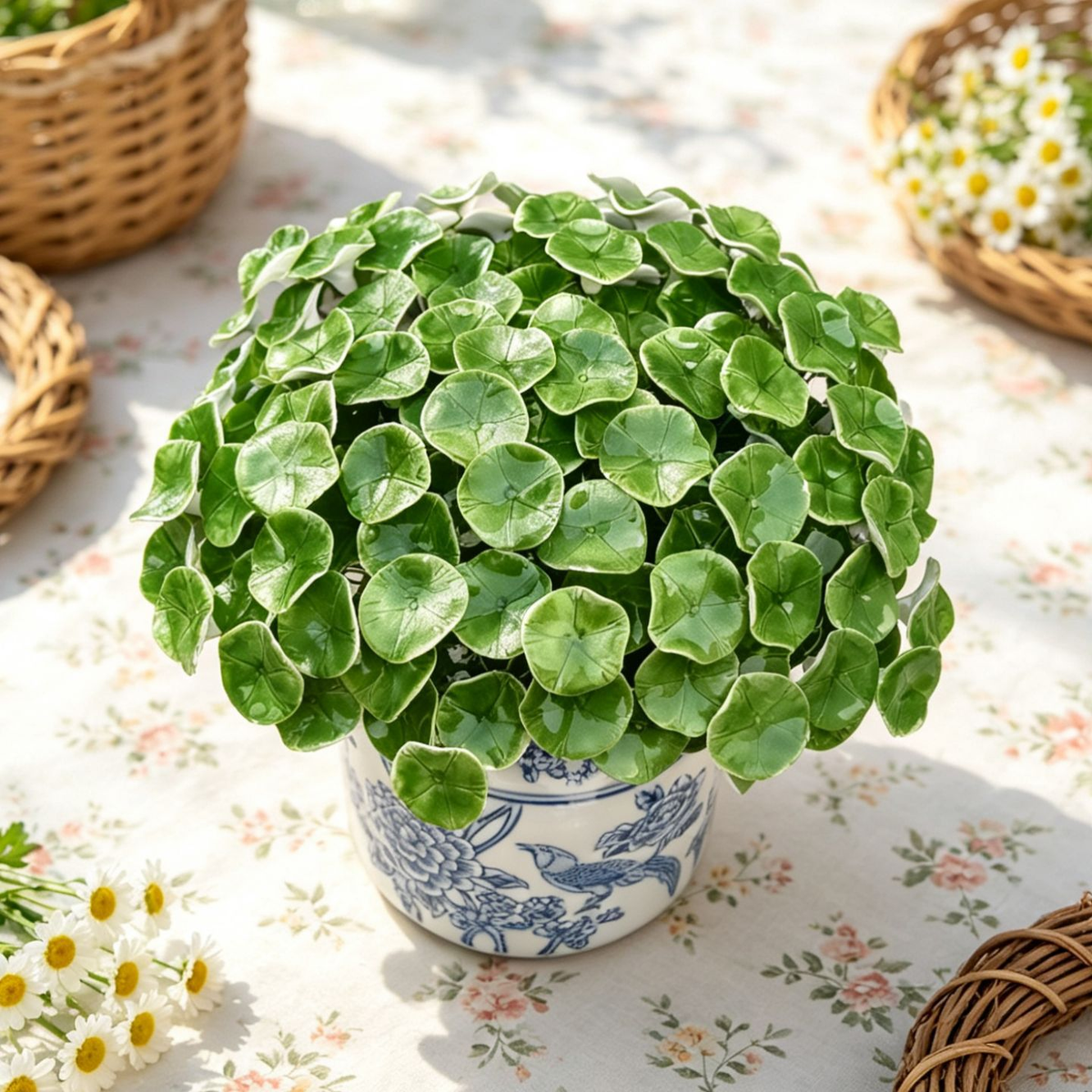 Artificial flowers in small vases for home decoration