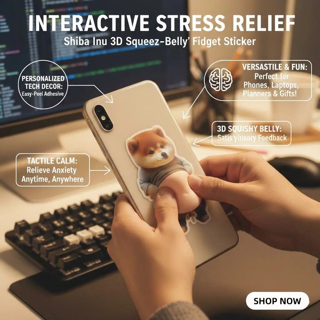 3D Dog & Cat Mochi Stickers 🐾 Stress Relief Fidget Toys Silicone Buffers for Cars & Walls Perfect Holiday Gifts