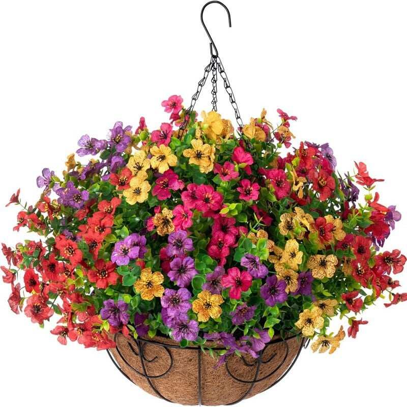 Simulated Hanging Flower Basket